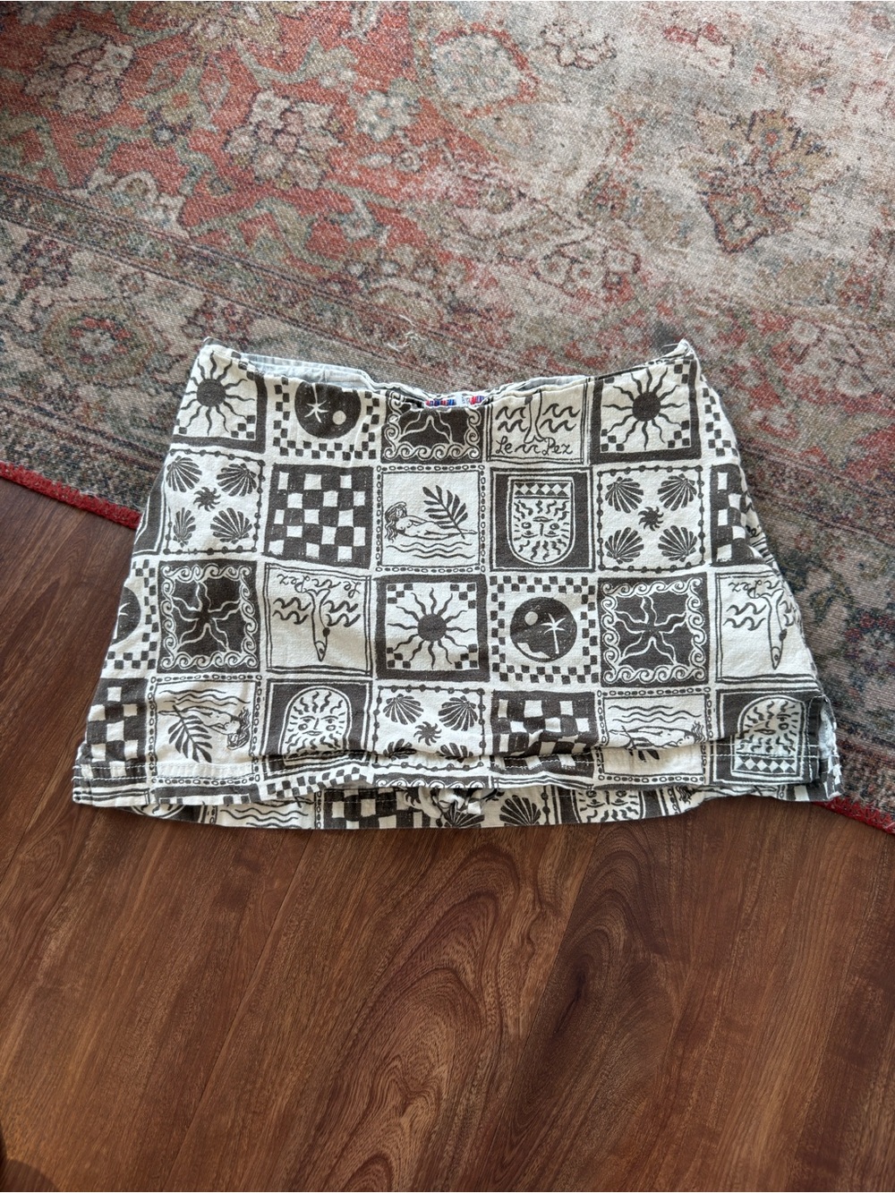 Urban Outfitters Brown and White Graphic Tile Mini Skirt